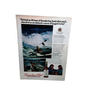 1973 Canadian Club Whisky Thundering Australian Surf Original Print Ad 70s